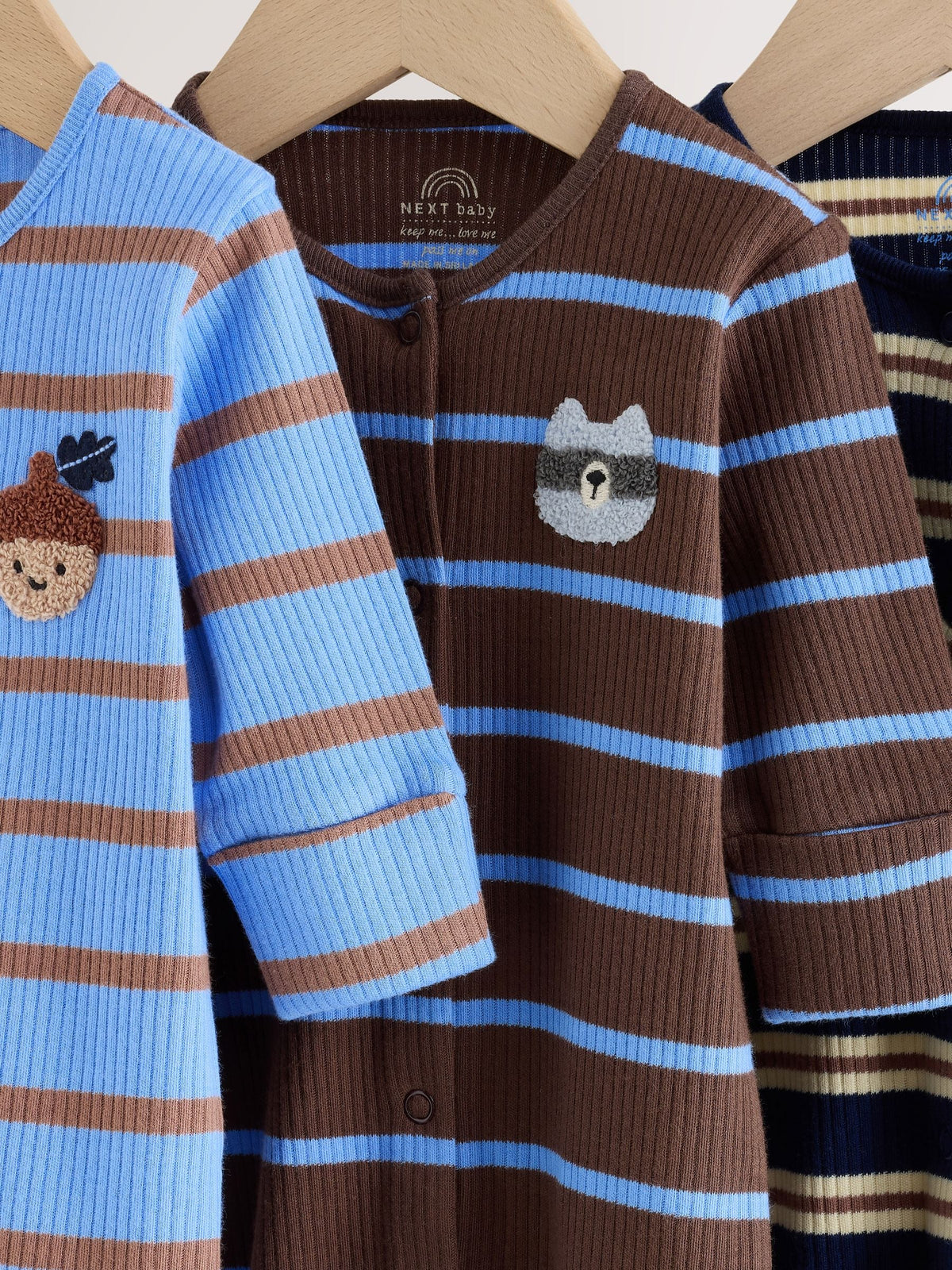Blue/Brown Stripe Baby Sleepsuits 3 Pack (0mths-2yrs)