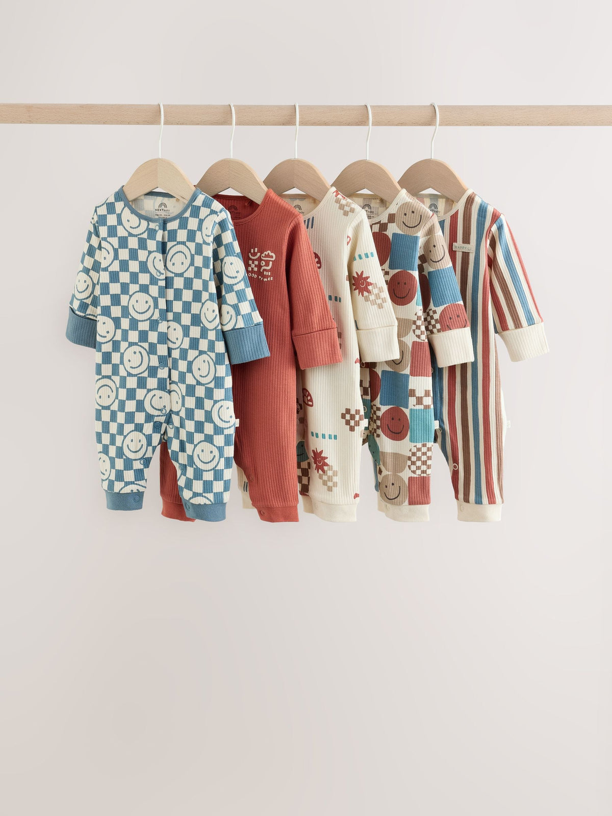 Blue/Red Patterned Baby Sleepsuits 5 Pack (0mths-3yrs)