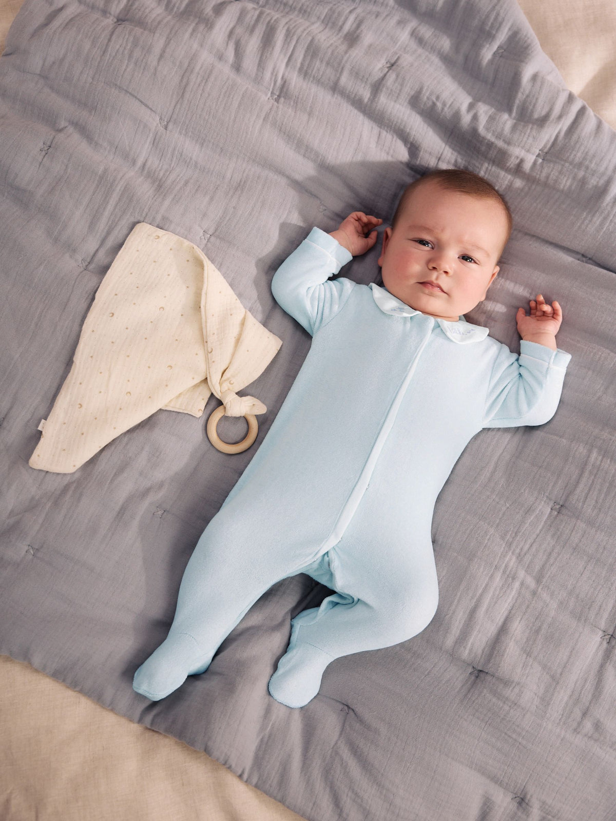 Pale Blue Velour Sleepsuit (0-3yrs)