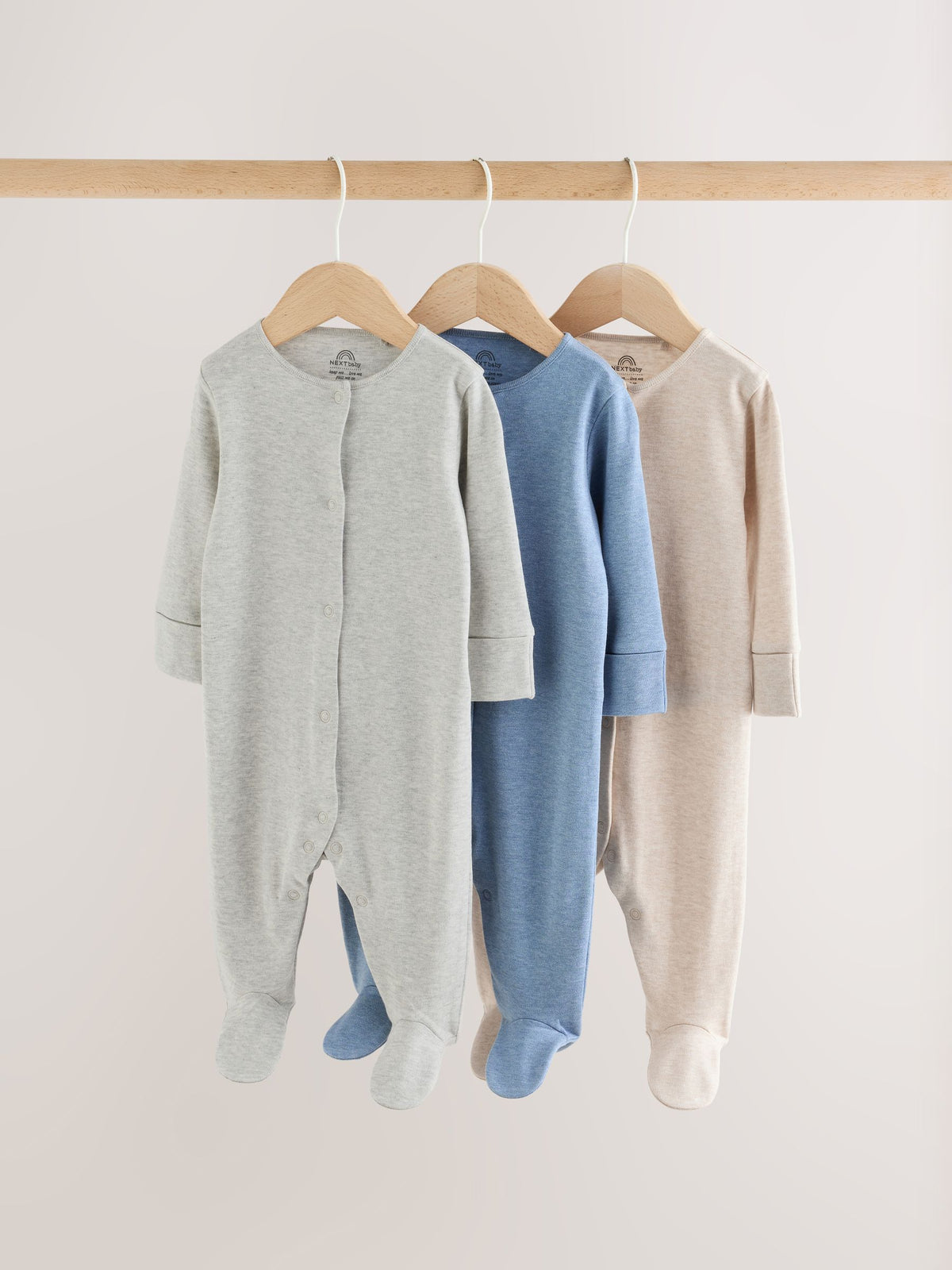 Grey/Blue/Neutral Baby Sleepsuits 3 Pack (0-2yrs)