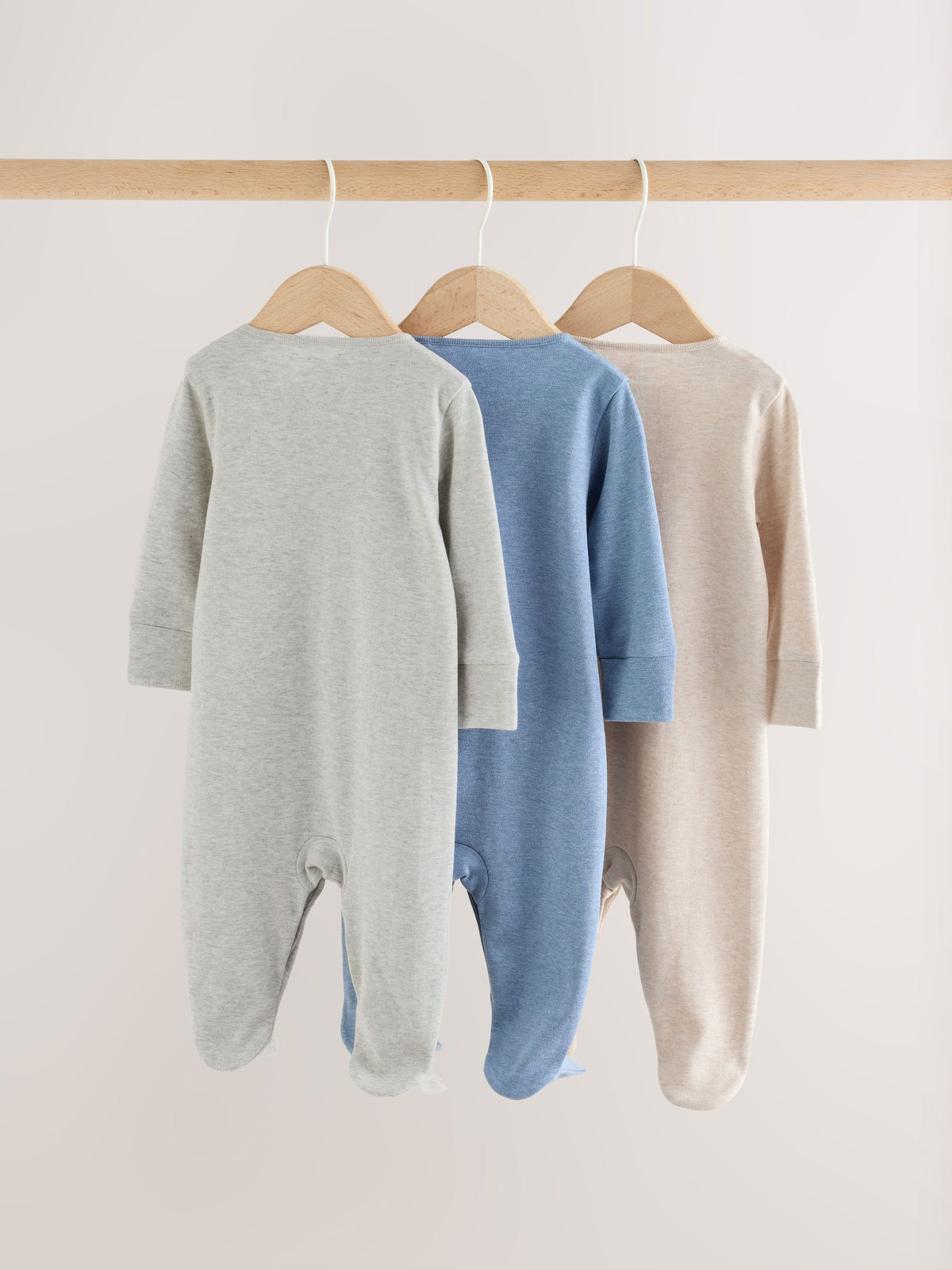 Grey/Blue/Neutral Baby Sleepsuits 3 Pack (0-2yrs)