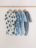 Blue Micro Fleece Two Way Zip Baby Sleepsuits 4 Pack