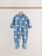 Blue Micro Fleece Two Way Zip Baby Sleepsuits 4 Pack