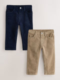 Navy/Stone Corduroy Trousers 2 Pack (3mths-7yrs)
