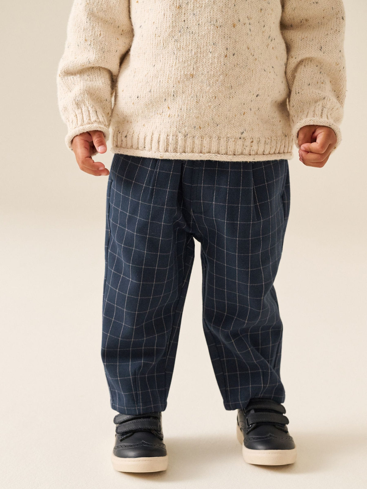 Navy Grid Check Loose Fit Cosy Smart Trousers (3mths-7yrs)
