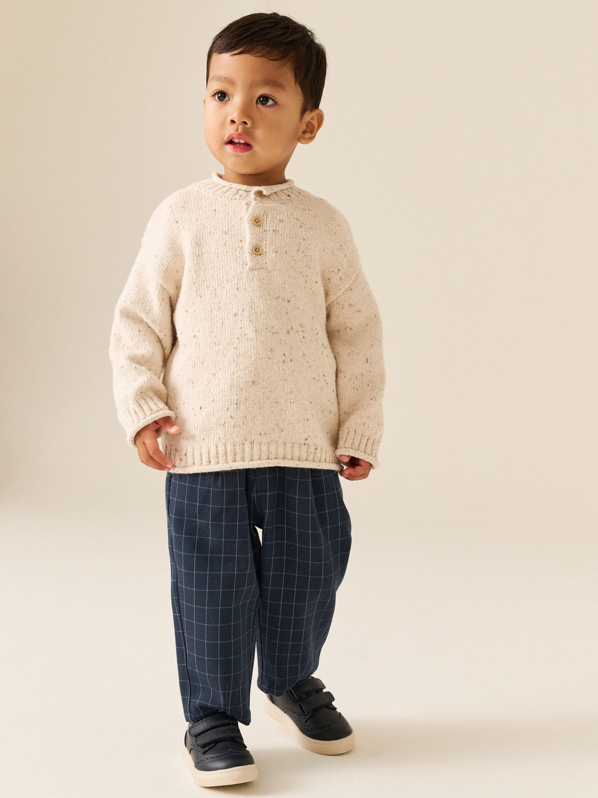 Navy Grid Check Loose Fit Cosy Smart Trousers (3mths-7yrs)