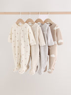 Neutral Micro Fleece Two Way Zip Baby Sleepsuits 4 Pack