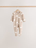Neutral Micro Fleece Two Way Zip Baby Sleepsuits 4 Pack