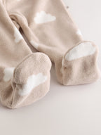 Neutral Micro Fleece Two Way Zip Baby Sleepsuits 4 Pack