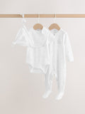White Sleepsuit, Bodysuit, Hat and Bib Set 4 Piece (0-9mths)