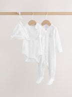 White Sleepsuit, Bodysuit, Hat and Bib Set 4 Piece (0-9mths)