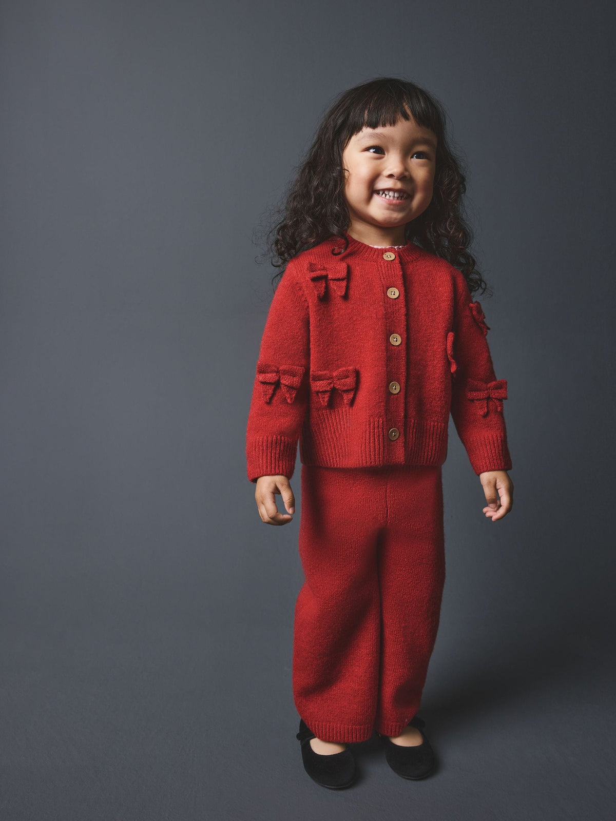 Red Bow Embroidered Cardigan and Trousers Set (3mths-7yrs)