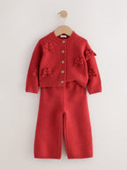 Red Bow Embroidered Cardigan and Trousers Set (3mths-7yrs)