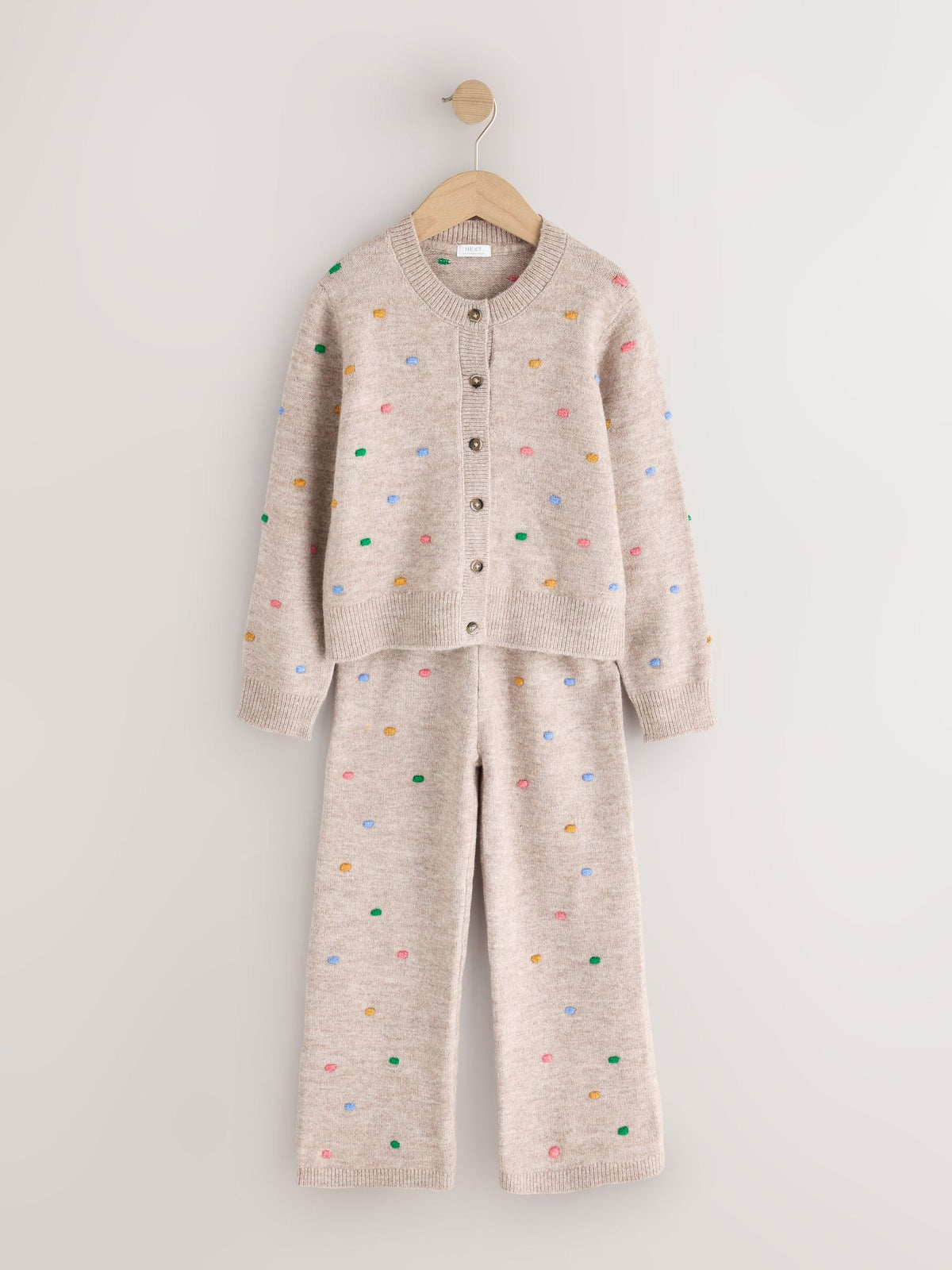 Oatmeal Rainbow Spot Cardigan and Trousers Set (3mths-7yrs)