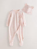 Baker by Ted Baker Pink Pointelle Wrap-Over Sleepsuit & Hat Set