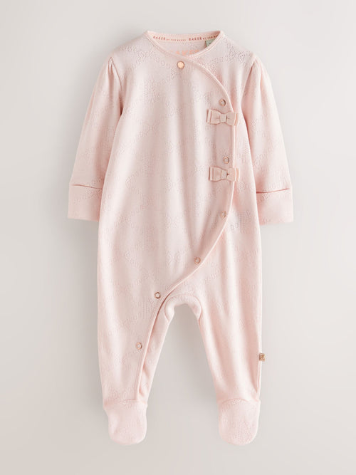 Baker by Ted Baker Pink Pointelle Wrap-Over Sleepsuit & Hat Set