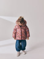 Pink Unicorn Shower Resistant Faux Fur Trim Padded Coat (6mths-7yrs)