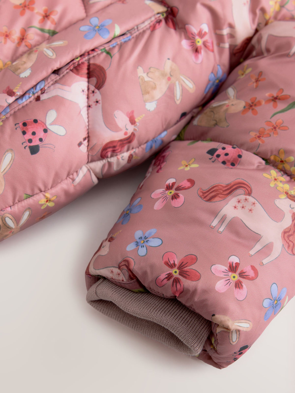 Pink Unicorn Shower Resistant Faux Fur Trim Padded Coat (6mths-7yrs)