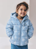 Blue Floral Shower Resistant Fleece Lined Padded Coat (3mths-7yrs)