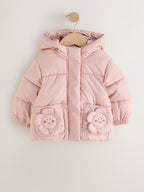 Light Pink Flower Pockets Shower Resistant Padded Coat (3mths-7yrs)