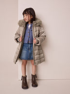 Taupe Shower Resistant Faux Fur Trim Padded Coat (3-16yrs)