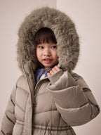Taupe Shower Resistant Faux Fur Trim Padded Coat (3-16yrs)