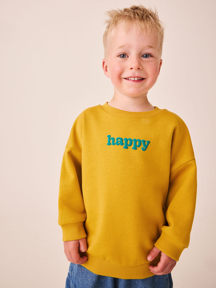 Ochre Yellow Smile Printed Crew Neck Sweat Top (3mths-7yrs)