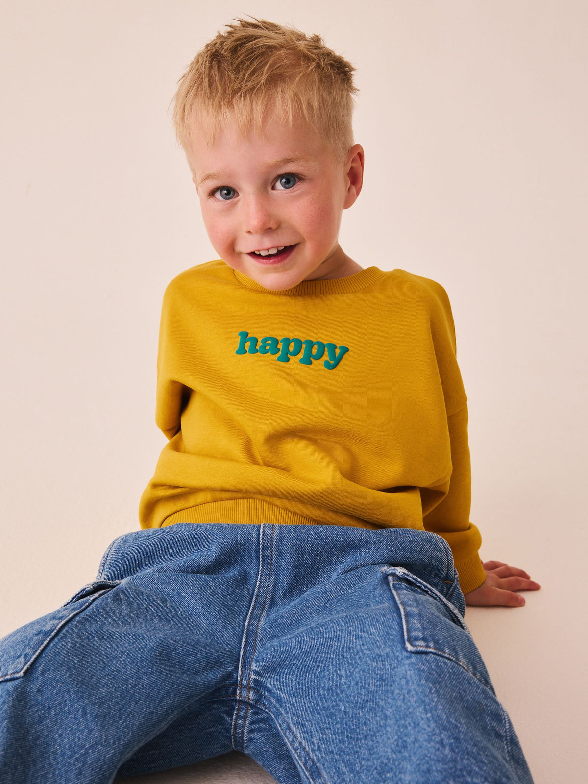 Ochre Yellow Smile Printed Crew Neck Sweat Top (3mths-7yrs)