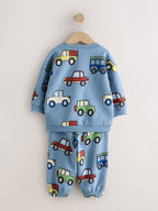 Light Blue All Over Print Crew Neck Sweat Top and Joggers Set (3mths-7yrs)
