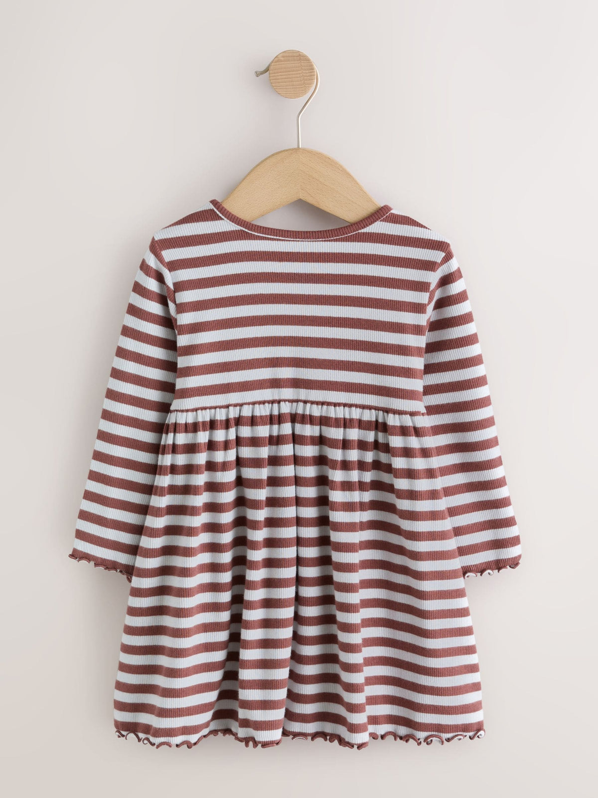Brown Stripe Flower Long Sleeve Ribbed Dress (3mths-7yrs)