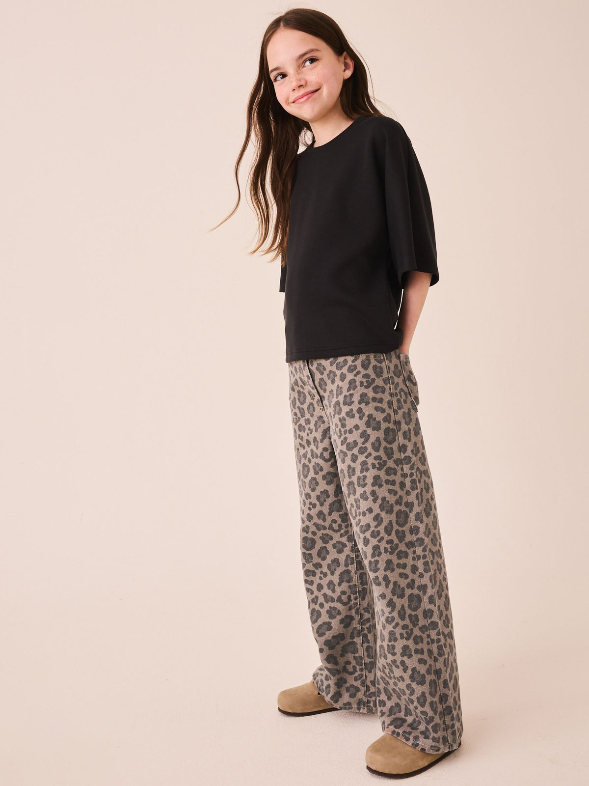 Grey Animal Print Wide Leg Jeans (3-16yrs)