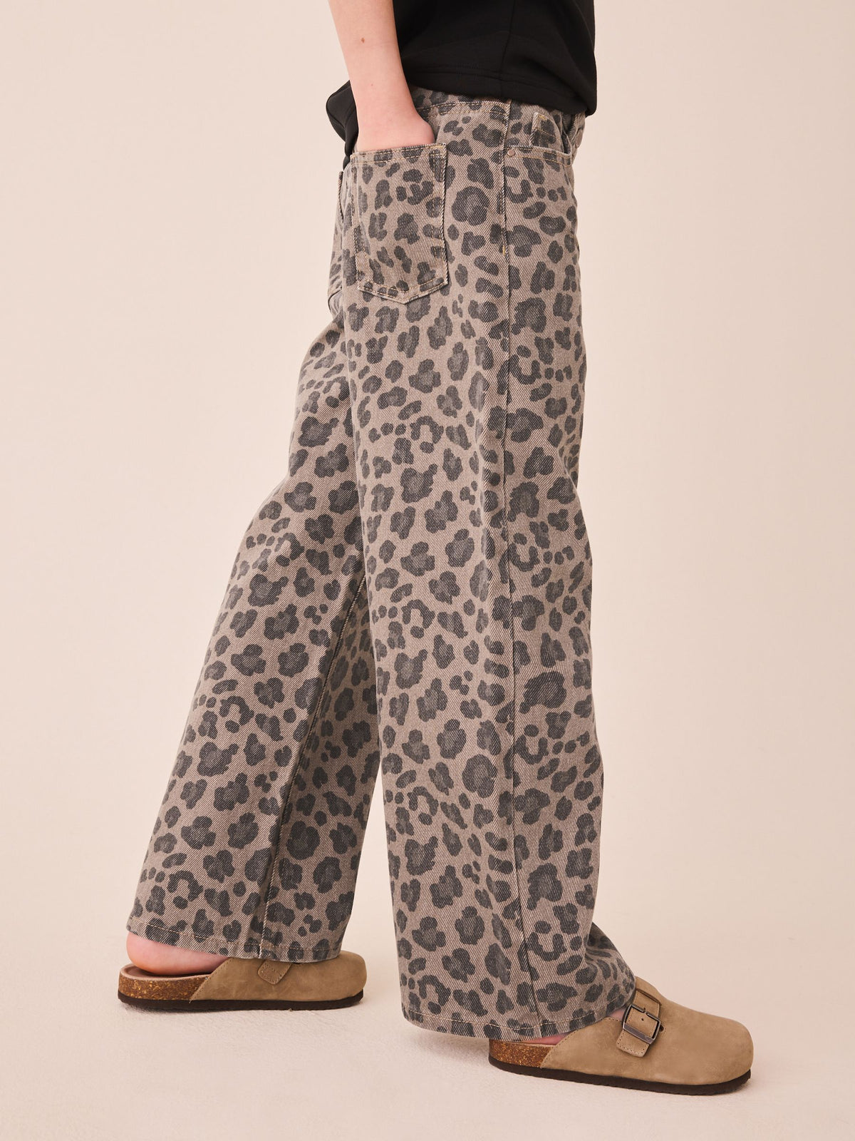 Grey Animal Print Wide Leg Jeans (3-16yrs)