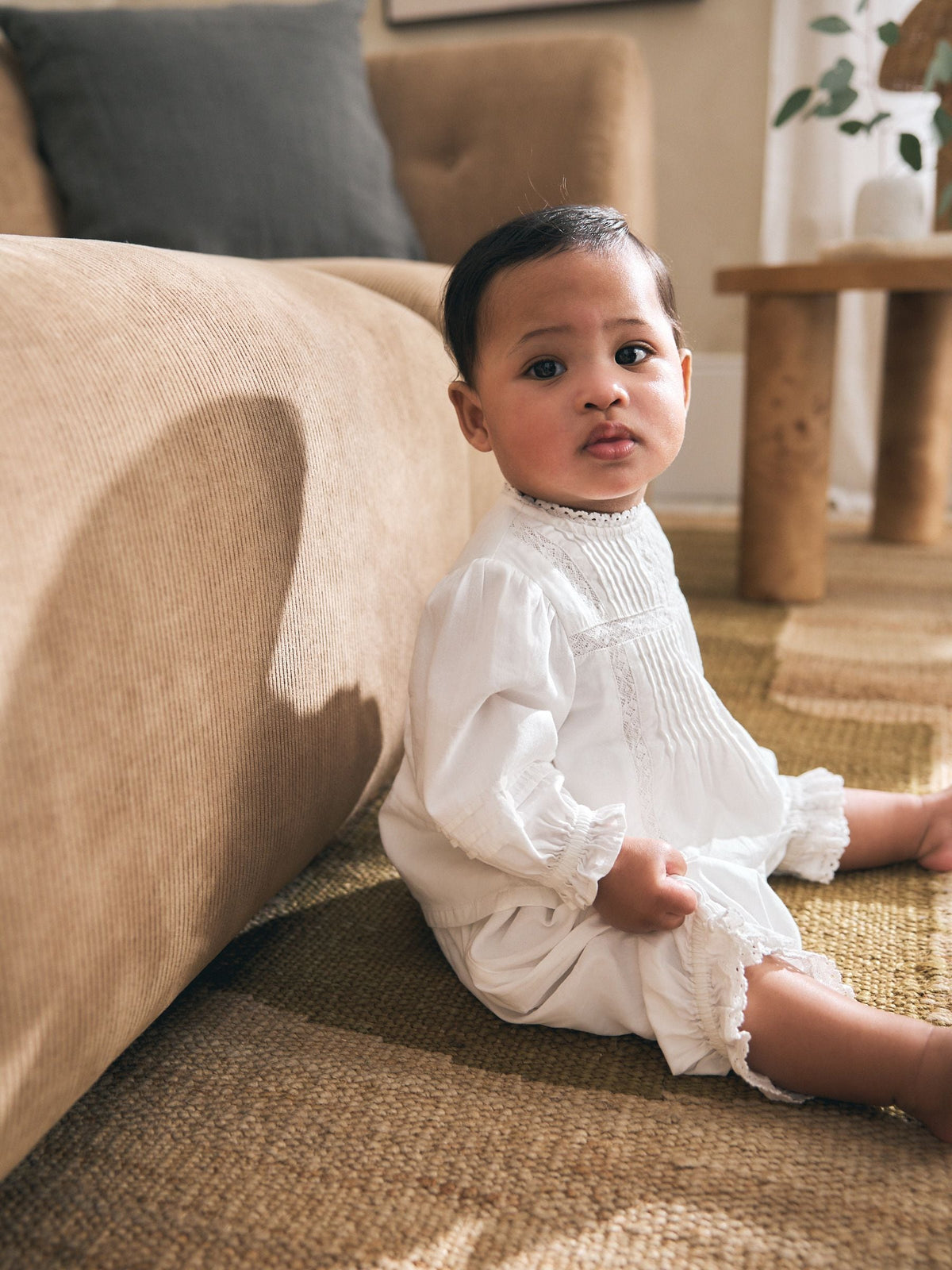 White Woven Lace Top and Trousers Baby 2 Piece Set (0mths-2yrs)