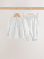 White Woven Lace Top and Trousers Baby 2 Piece Set (0mths-2yrs)