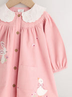 Pink Bunny Embroidered Cord Dress and Tight Baby 2 Piece Set (0mths-2yrs)