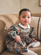 Blue Floral Woven Dress, Knicker and Sock Baby Set 3 Piece (0mths-2yrs)
