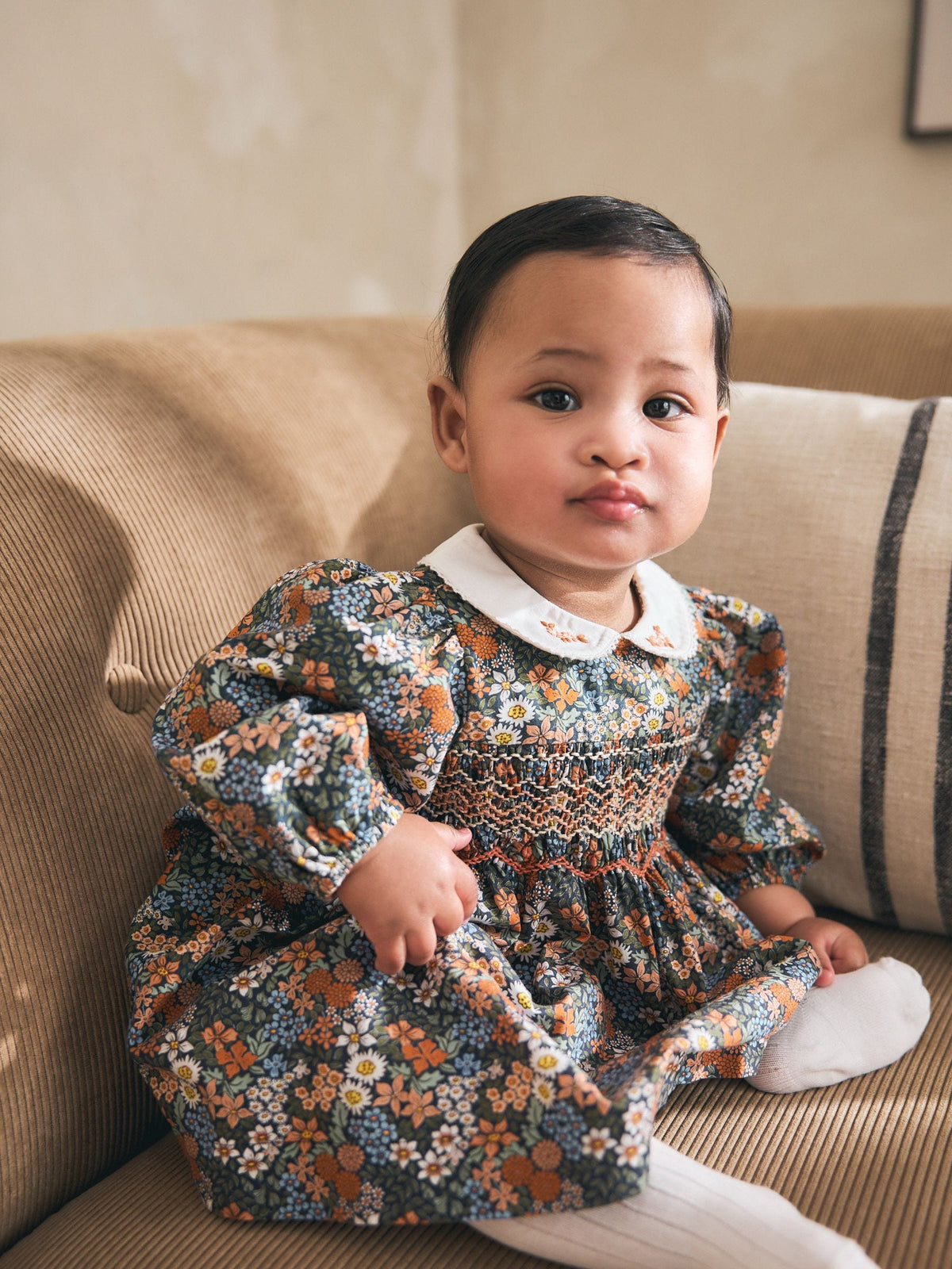 Blue Floral Woven Dress, Knicker and Sock Baby Set 3 Piece (0mths-2yrs)