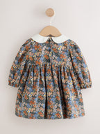 Blue Floral Woven Dress, Knicker and Sock Baby Set 3 Piece (0mths-2yrs)