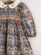 Blue Floral Woven Dress, Knicker and Sock Baby Set 3 Piece (0mths-2yrs)