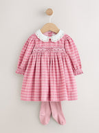 Pink Check Baby Smock Dress And Tights Set 2 Piece (0mths-2yrs)