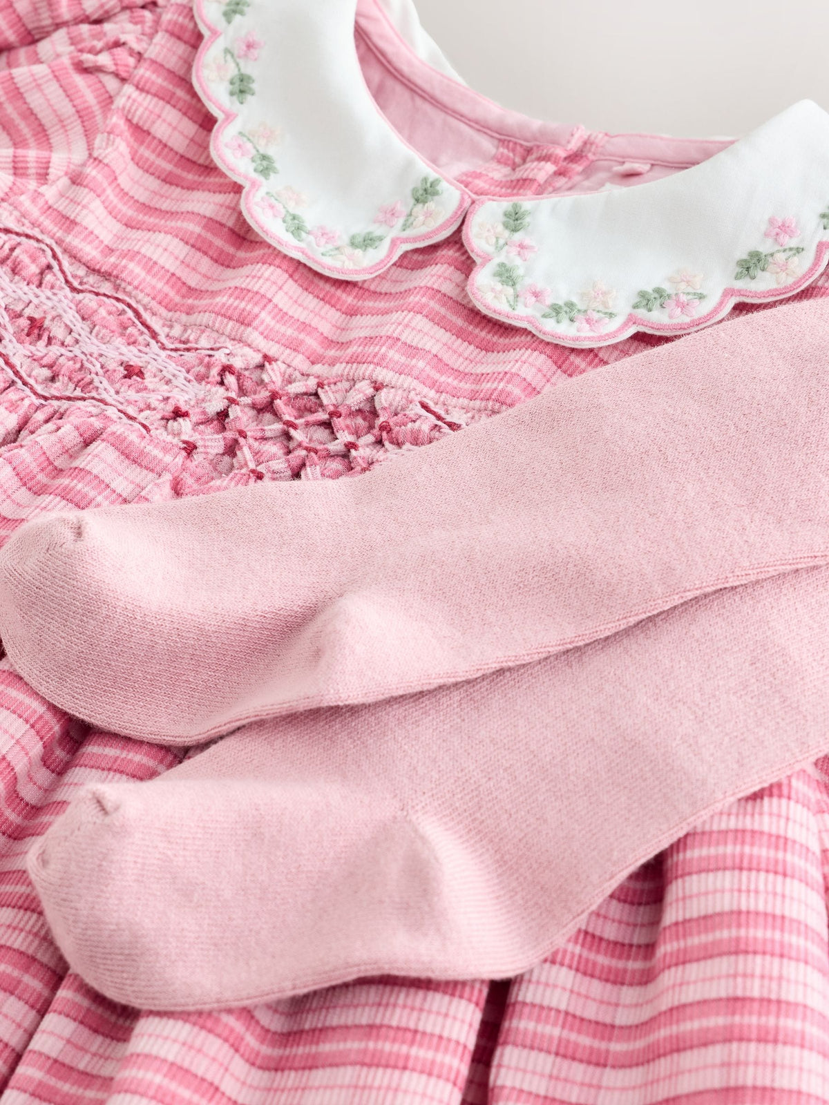 Pink Check Baby Smock Dress And Tights Set 2 Piece (0mths-2yrs)