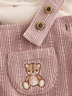 Pink Bear Cord Baby Long Sleeve Bodysuit, Romper And Tights 3 Piece Set (0mths-2yrs)