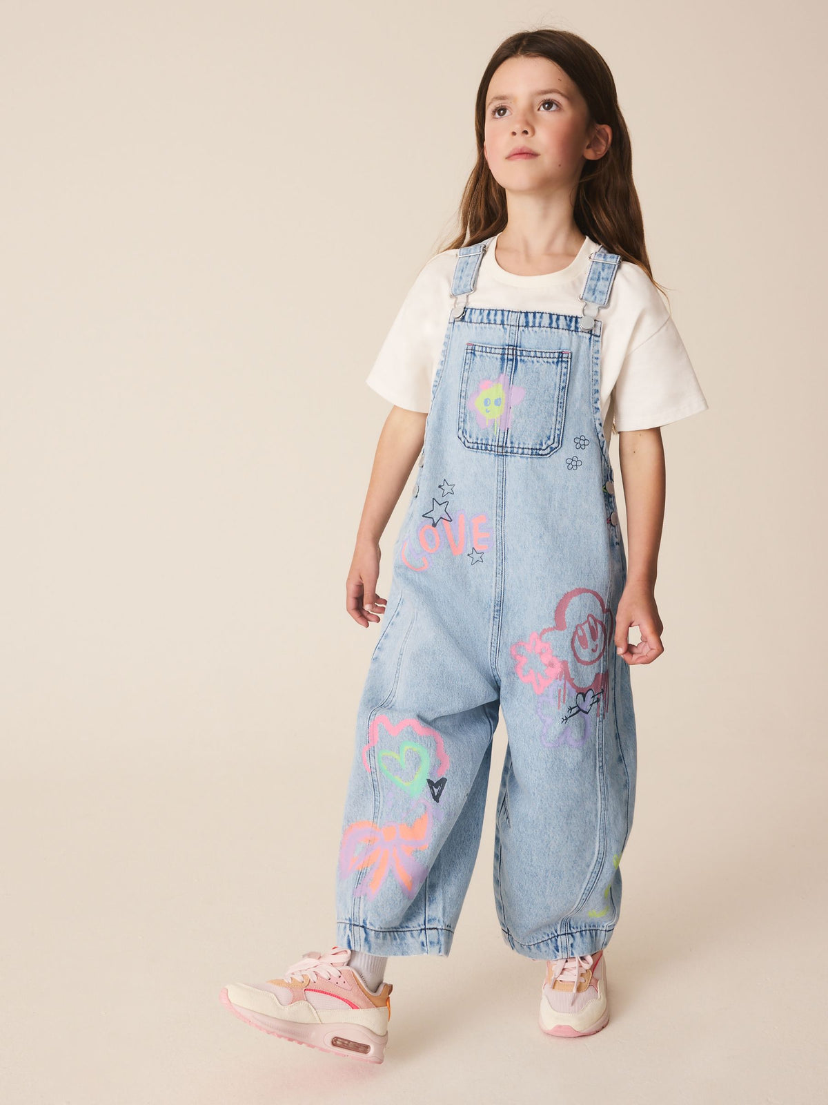 Graffiti Printed Denim Dungarees (3-16yrs)