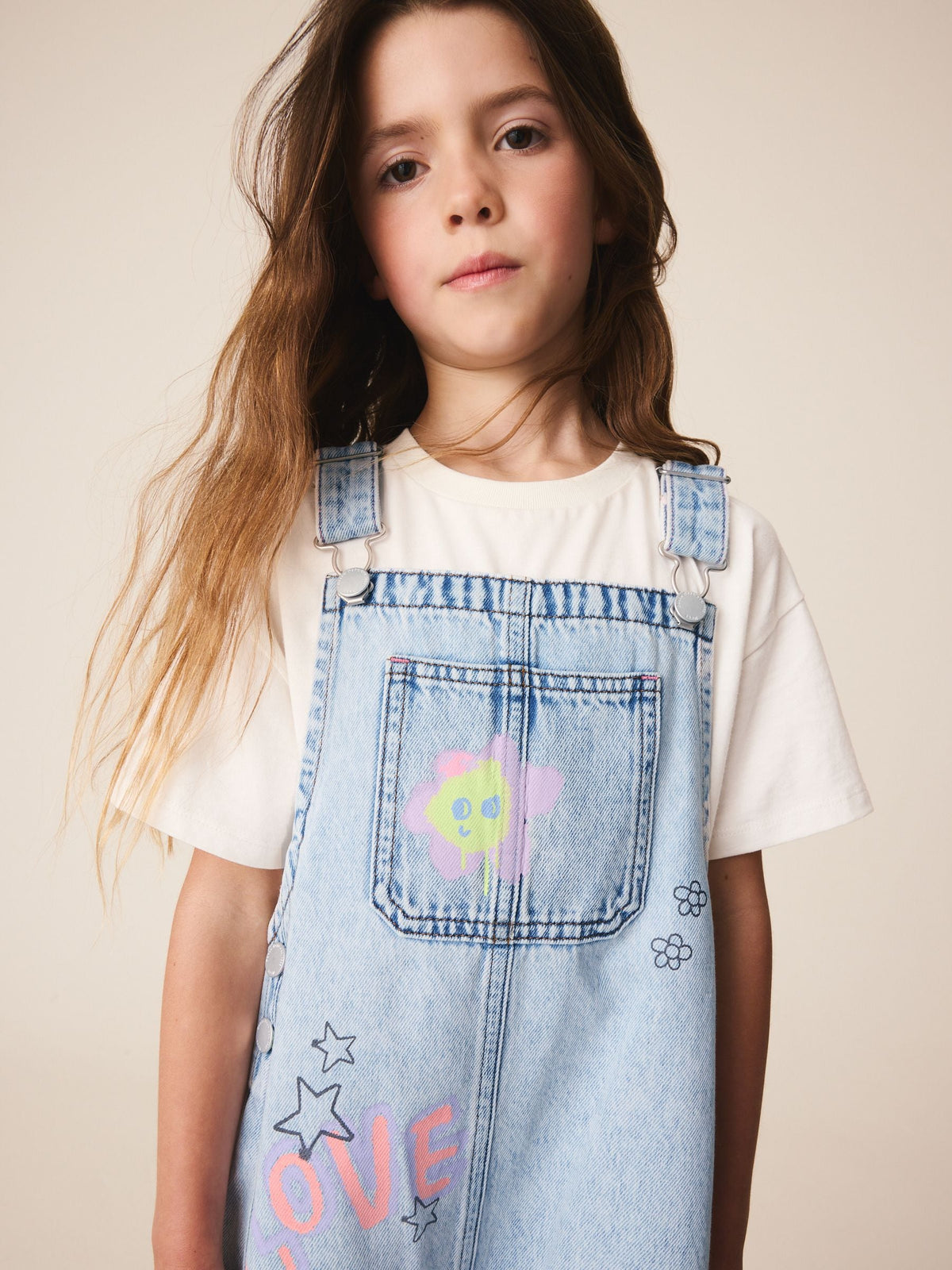 Graffiti Printed Denim Dungarees (3-16yrs)