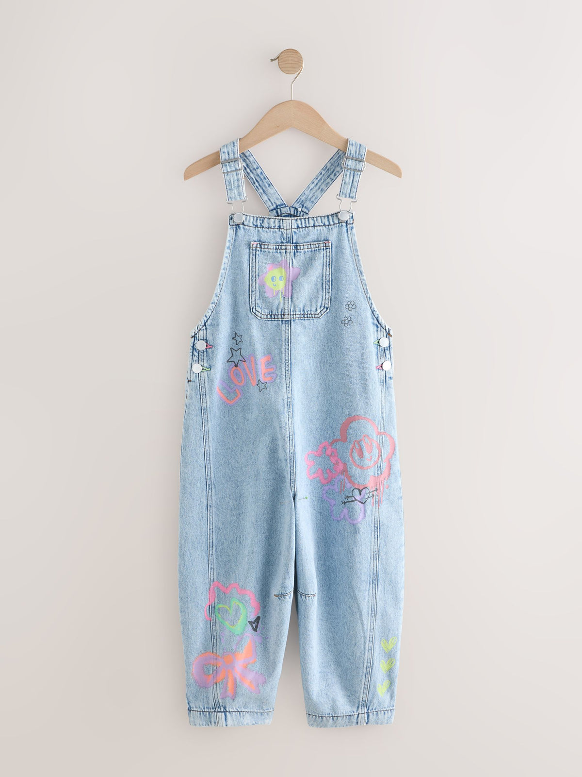 Graffiti Printed Denim Dungarees (3-16yrs)