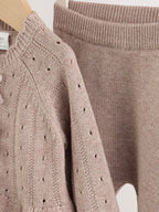 Chocolate Brown Frill Knitted Bow Baby Cardigan & Leggings Set 2 Piece (0mths-2yrs)