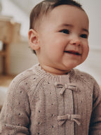 Chocolate Brown Frill Knitted Bow Baby Cardigan & Leggings Set 2 Piece (0mths-2yrs)
