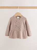 Chocolate Brown Frill Knitted Bow Baby Cardigan & Leggings Set 2 Piece (0mths-2yrs)