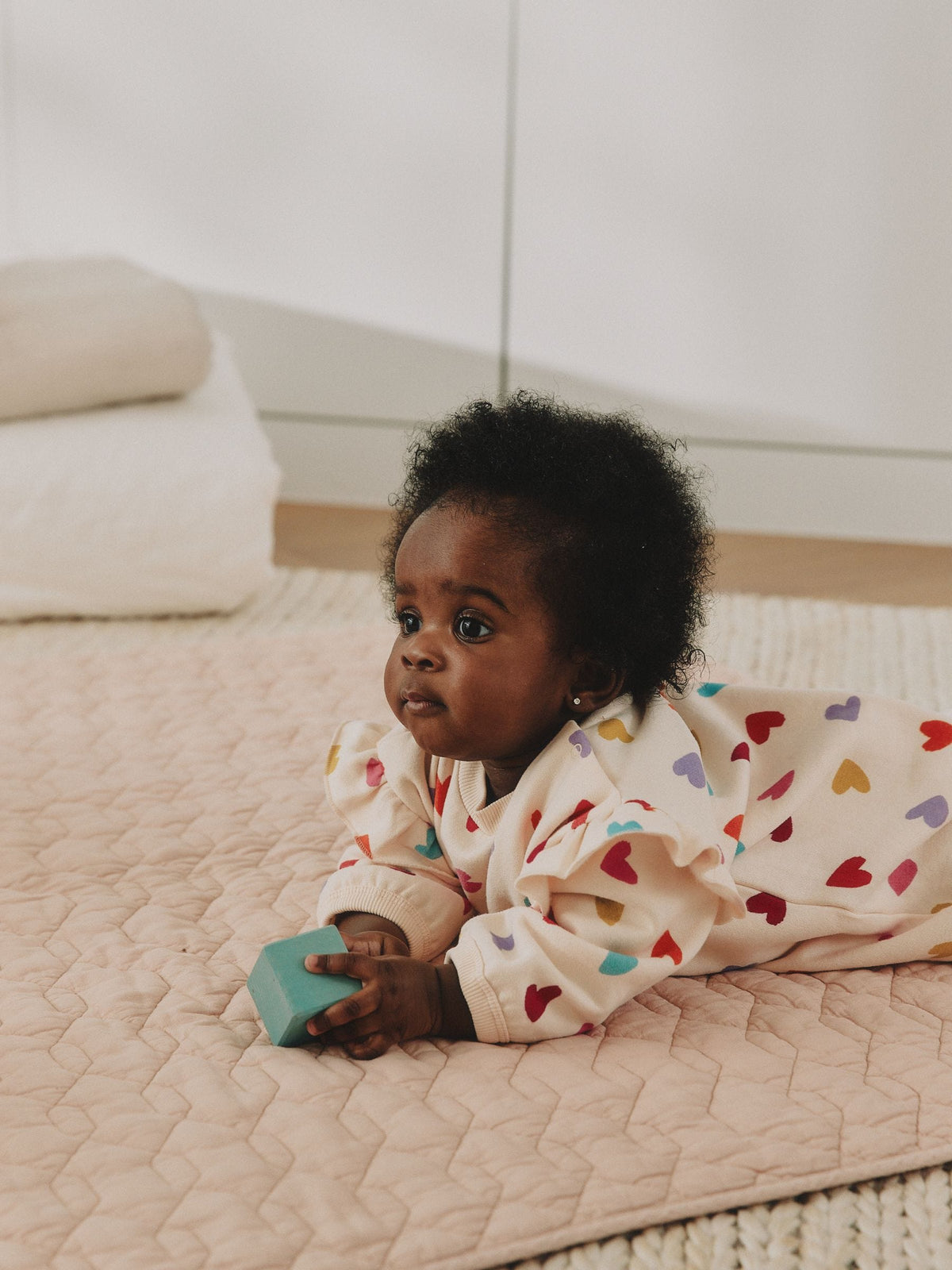 Ecru Bright Heart Sweat Baby Romper (0mths-2yrs)