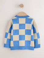 Blue Checkerboard Knitted Crew Neck Jumper (3mths-7yrs)
